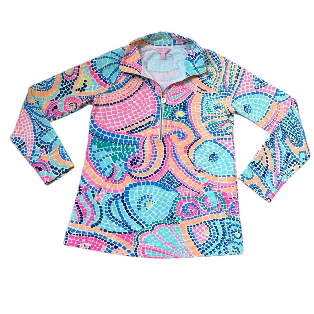 Lilly Pulitzer Skipper Popover Multi Tile Wave Long Sleeve Sweatshirt Size Small